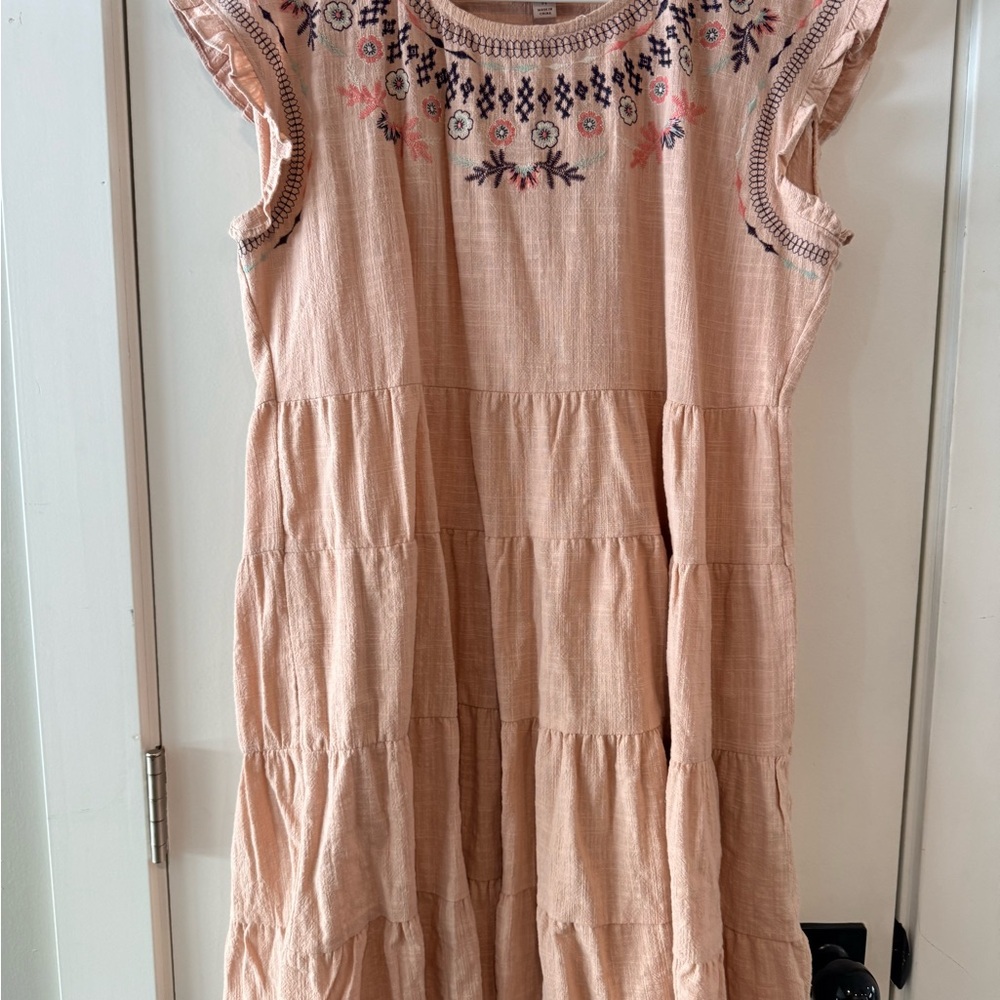 Knox Rose Blush Pink Embroidered Tiered Dress Medium Boho Cottagecore - Picture 3 of 10